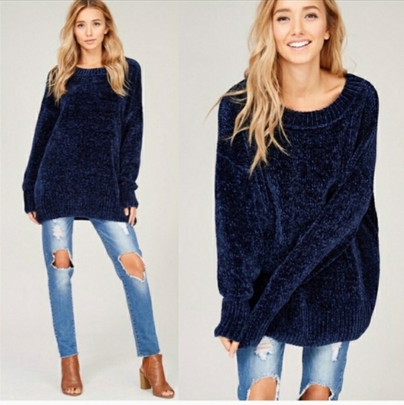 Listicle Sweaters - Listicle Navy Chenille Oversized Sweater